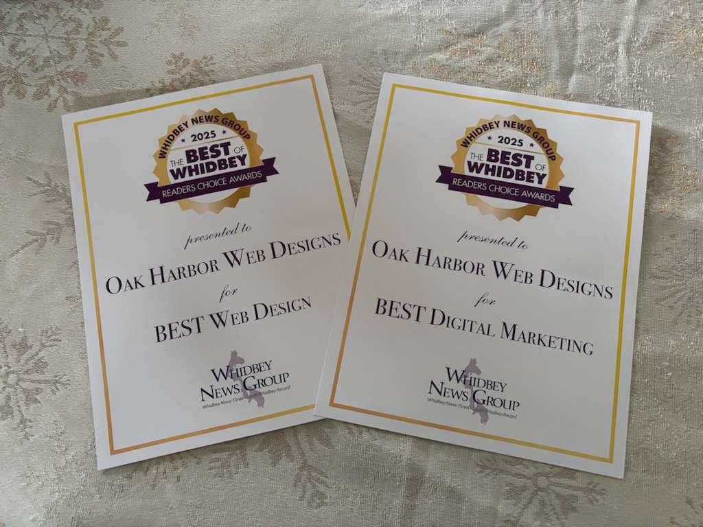 two certificates for best of whidbey 2025